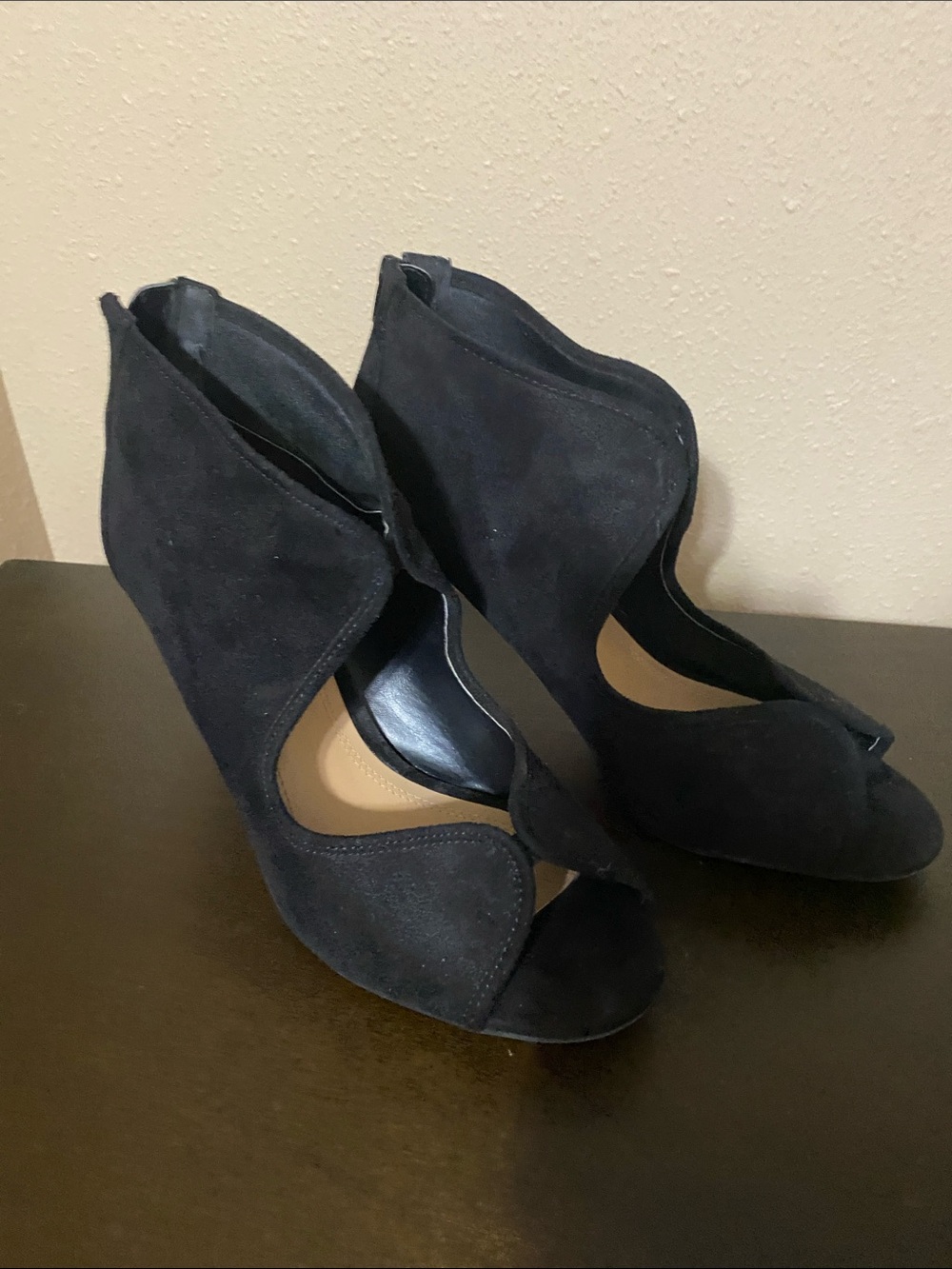 Impo Black Suede Cutout Peep-Toe Heels